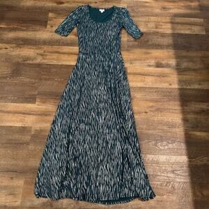 LuLaRoe XS Anna Maxi Dress Green Silver Holiday Party Cocktail Maximalist Whimsy